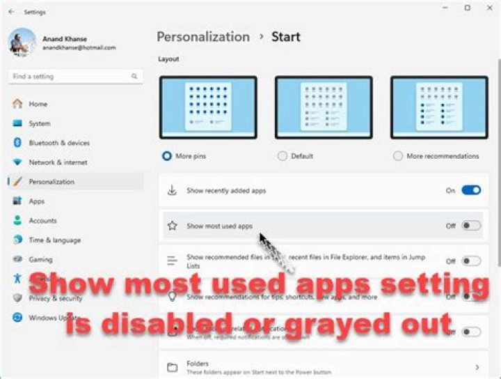Show most used apps setting