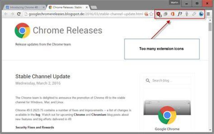 show/hide extension icons in Chrome