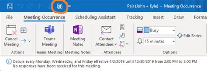 Skype Meeting in Quick Toolbar