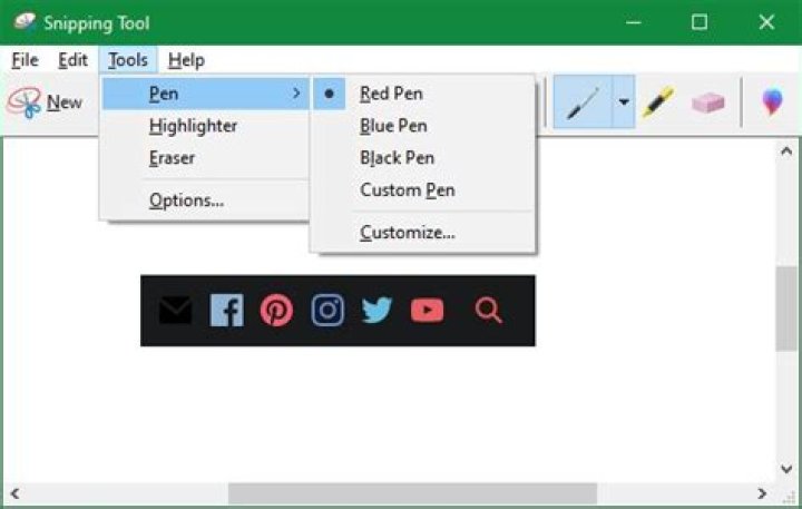 Snipping Tool Custom Pen Options