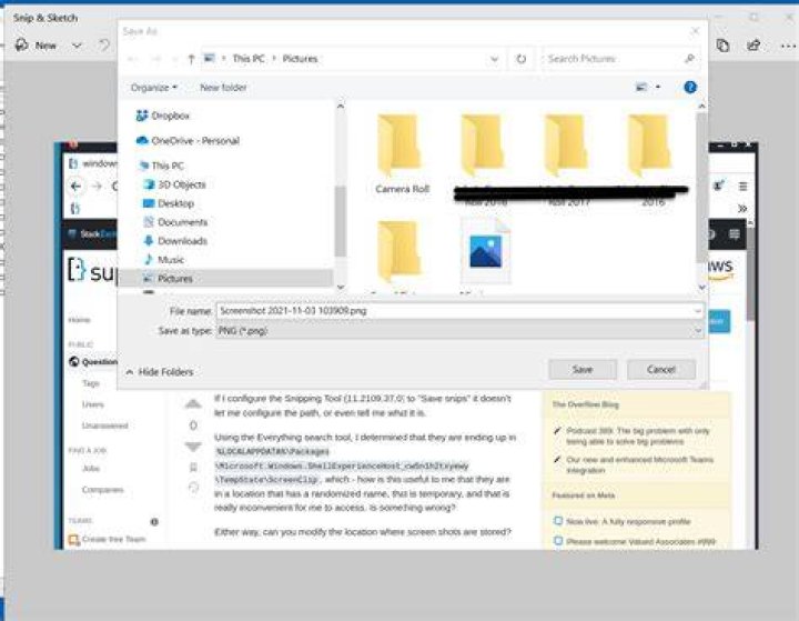 Snipping Tool saves screen shots to random temp folder - how is this useful and how can it be changed?