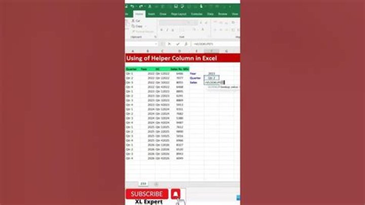 spreadsheet showing helper columns