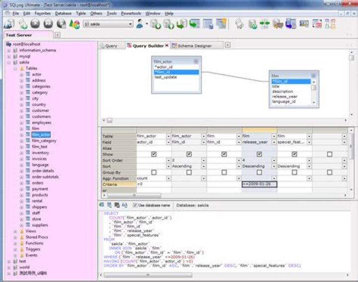 SQLyog Query Builder Screenshot