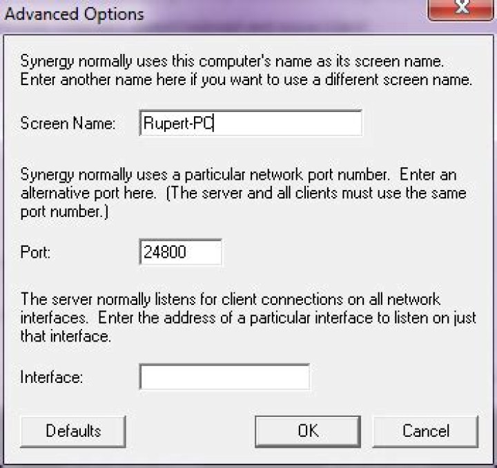 Synergy 1.3.7: server refused client with our name