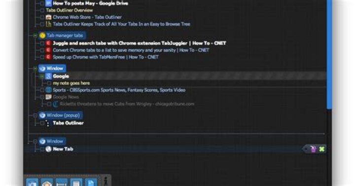tabs list in Tabs Outliner example of data from a window exported to Google Doc