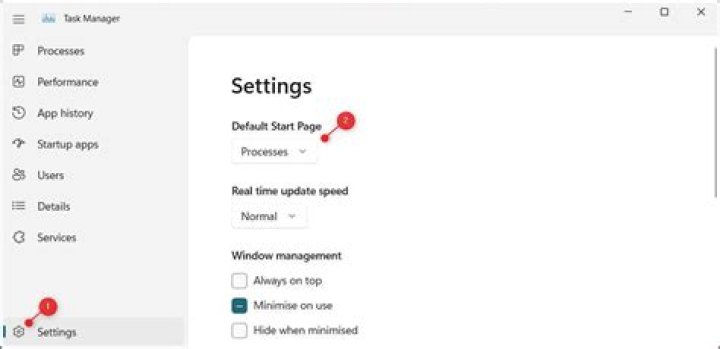 Task manager start up settings