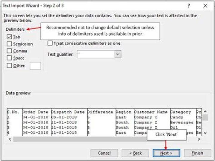 Text Import Wizard - Step 1