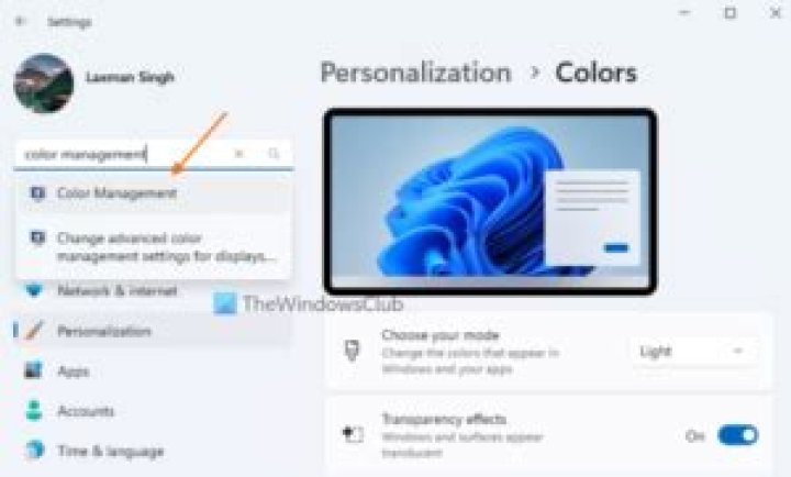 the Color Management window