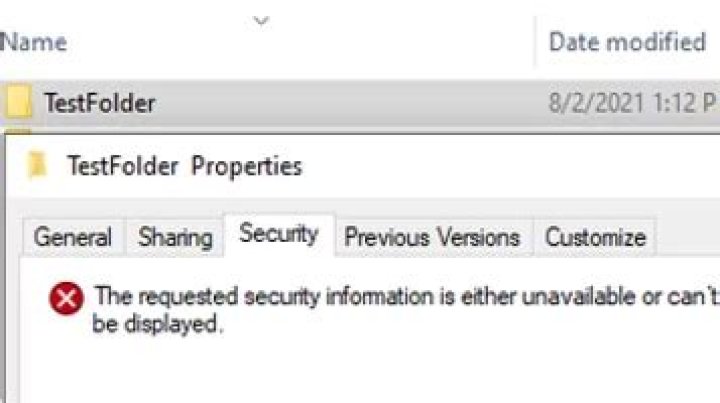 The requested security information is either unavailable or cannot be displayed