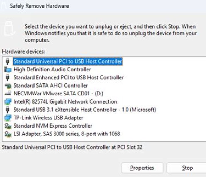 The Safely Remove Hardware Dialog