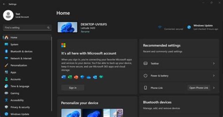 The Settings page where one can connect to work or school account