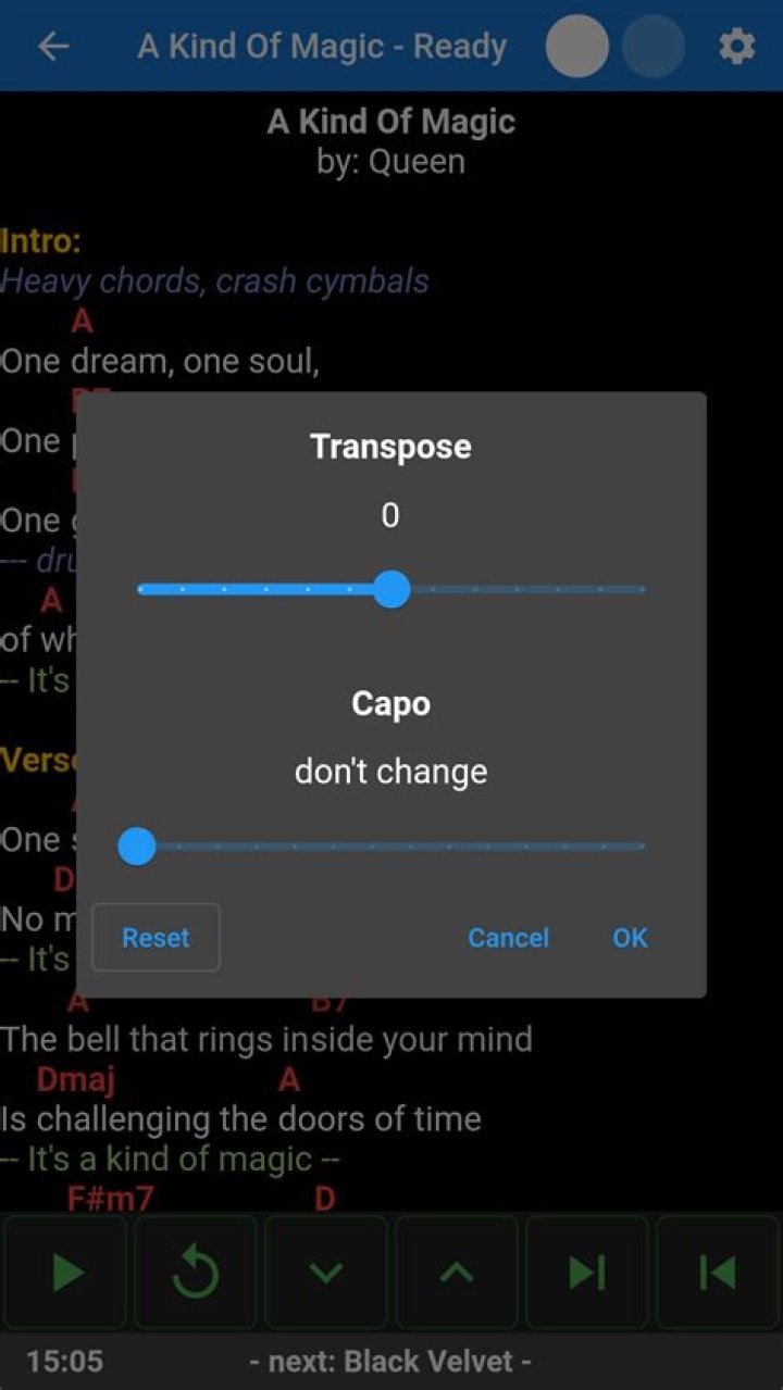 transpose menu
