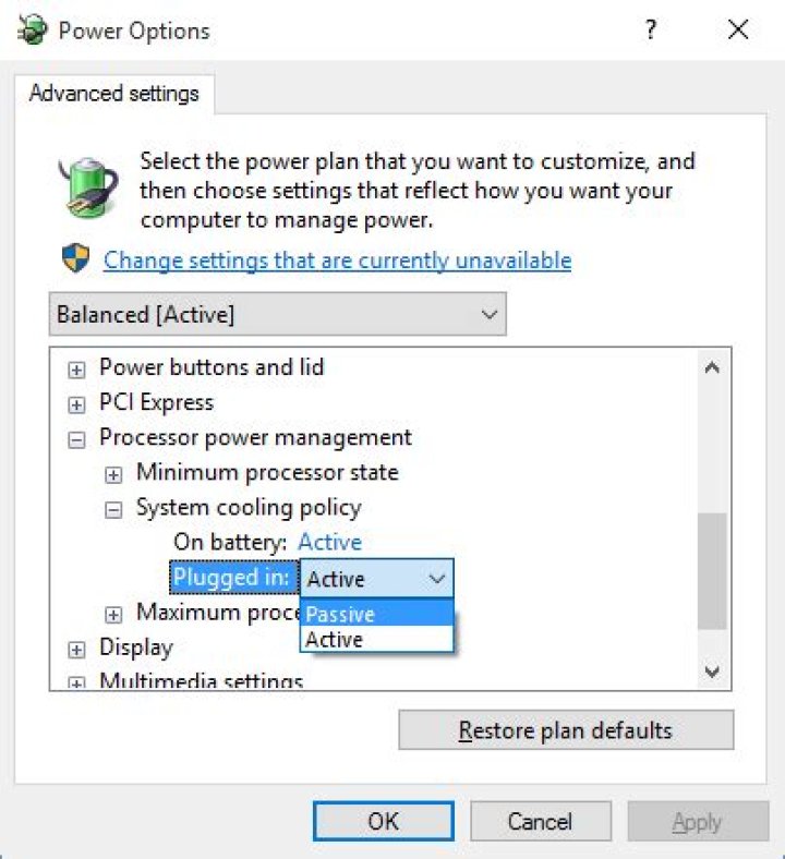 Turn off laptop's fan in Windows 10