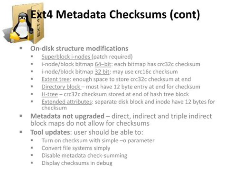 What does ext4 metadata checksums cover?