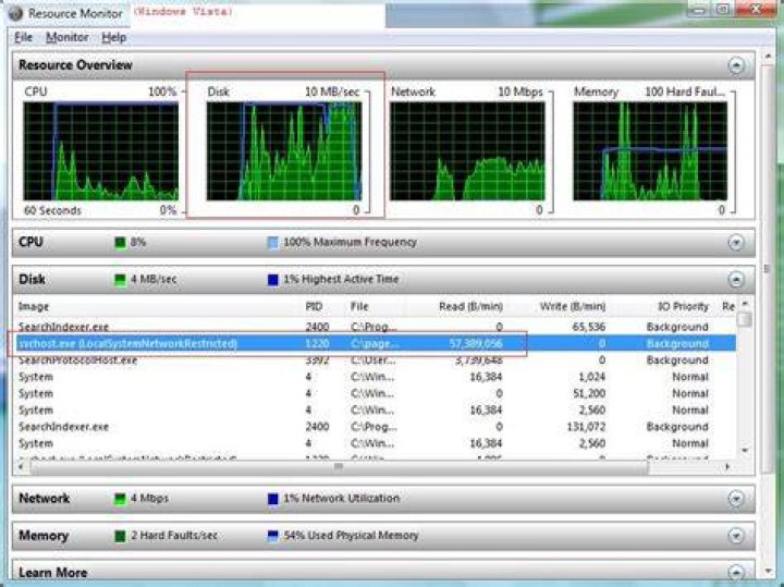 What is svchost.exe (LocalSystemNetworkRestricted) when I see it in the Resource Monitor in Windows vista and why is it slowing me down?