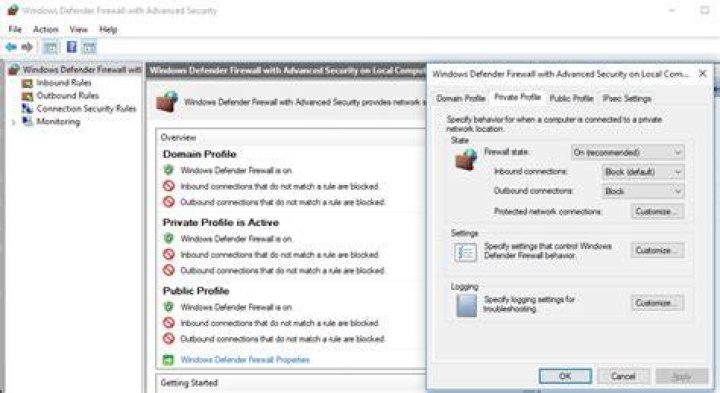What traffic does Block(default) option block in Windows Firewall