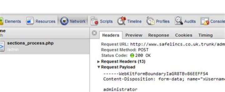 Where is the POST tab in Chrome Developer Tools Network?