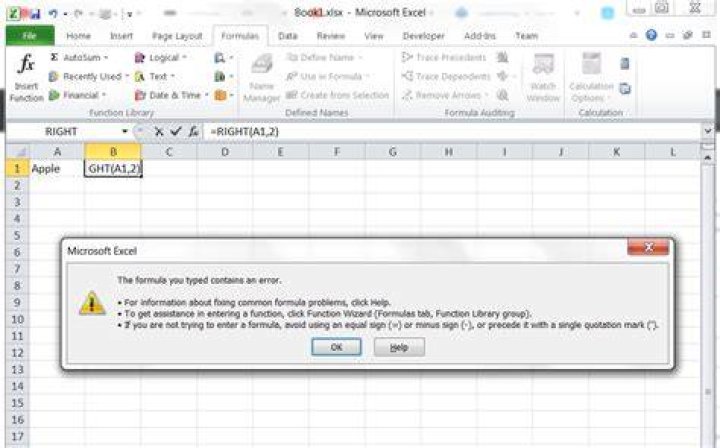 Why does this Excel RIGHT function not work?