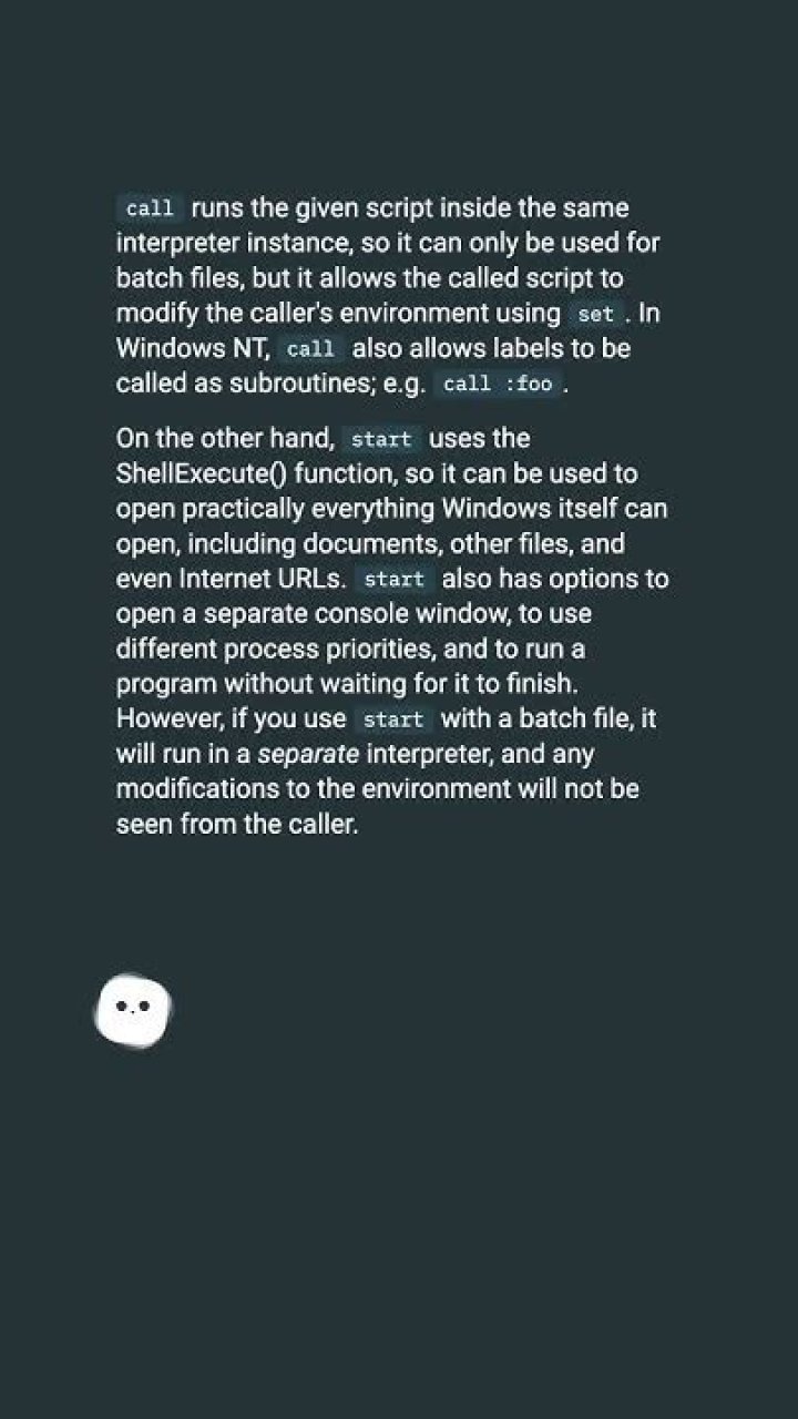 Why use start over call when using batch files?