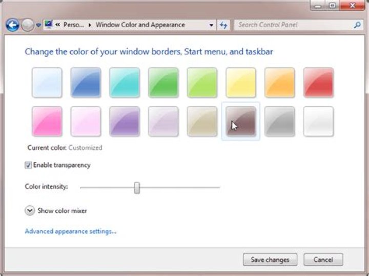 Window Color And Appearance dialog