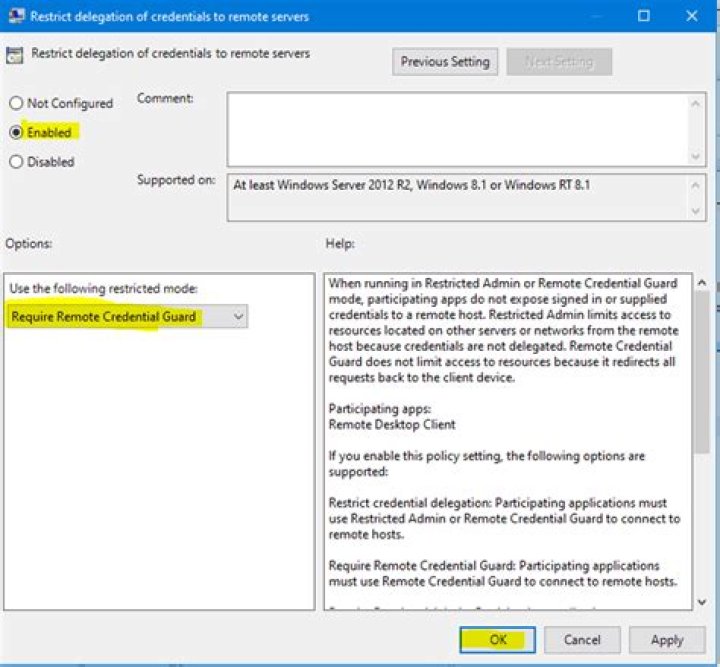 Windows 10 Remote Desktop Credentials