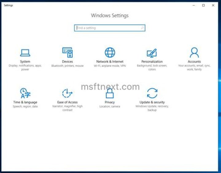 Windows 10 Settings page