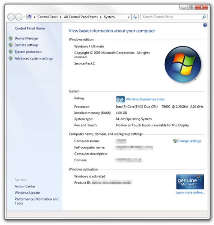 Windows 7 System Information
