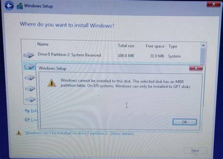 Windows cannot be installed on this drive - MBR partition table