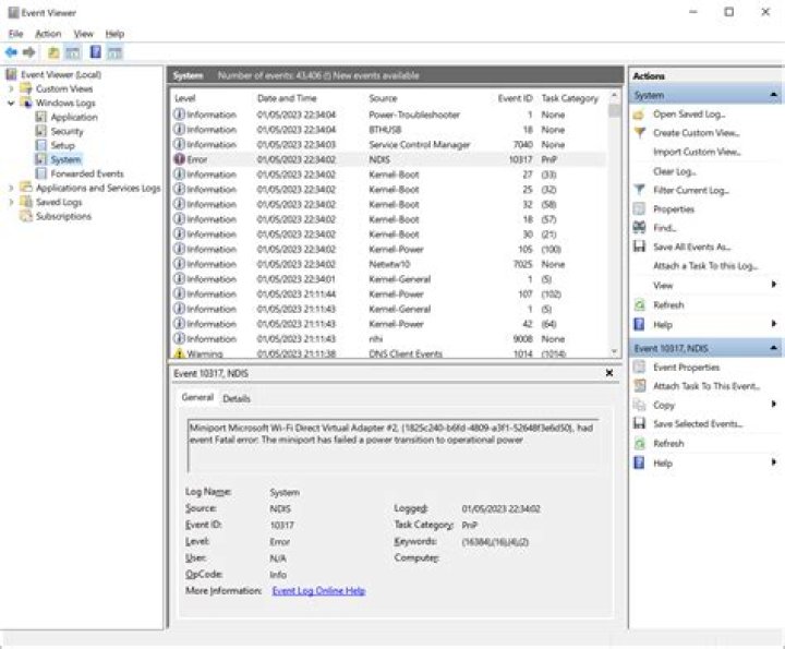 Windows Event Viewer error