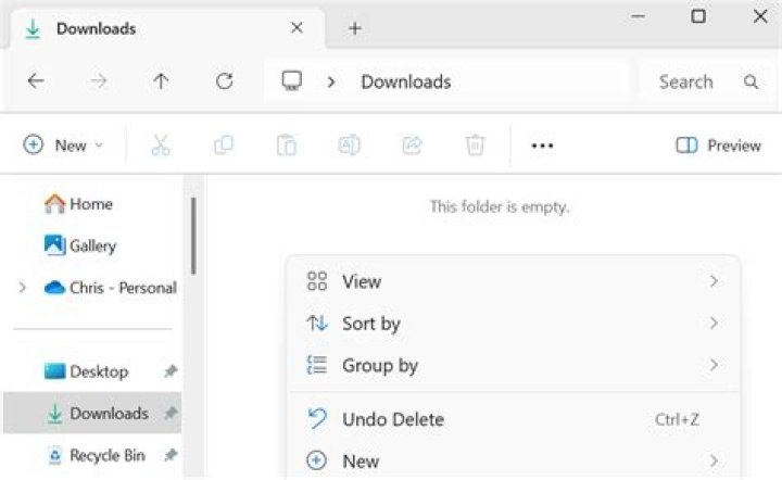 Windows Explorer undo op via context menu