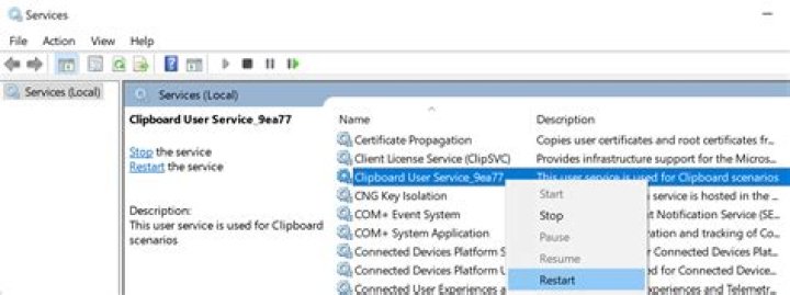 Windows services, clipboard user service