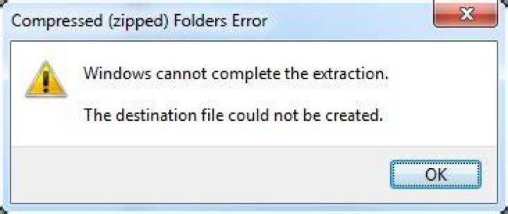 Windows zip error: Windows cannot complete the extraction. The destination file could not be created
