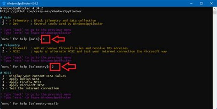 WindowsSpyBlocker - options 1, then 2