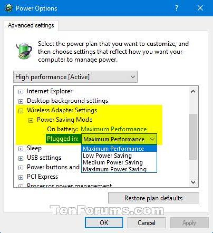 Wireless Adapter Power Options