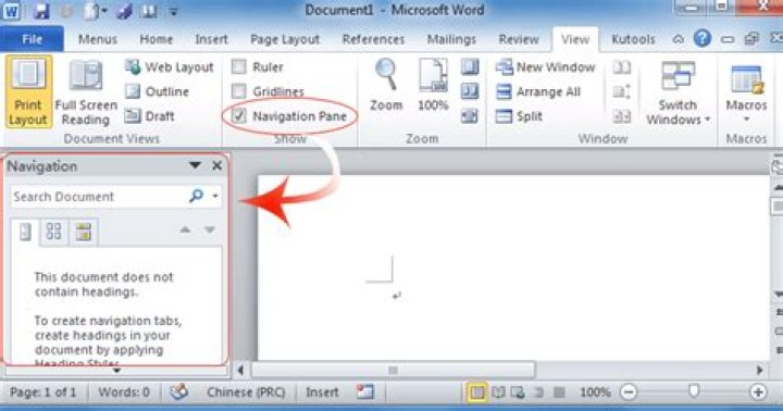 Word 2007 - Document Map checkbox