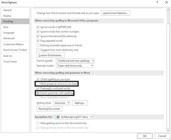 Word 2016 - Check spelling without checking grammar