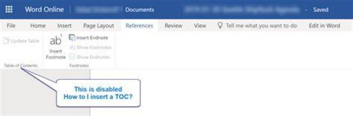 Word 365 / Word Online -- Insert Table of Contents disabled, how to insert a TOC?