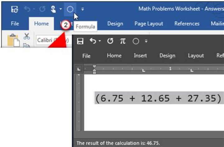 Word computation quick access equation and answer