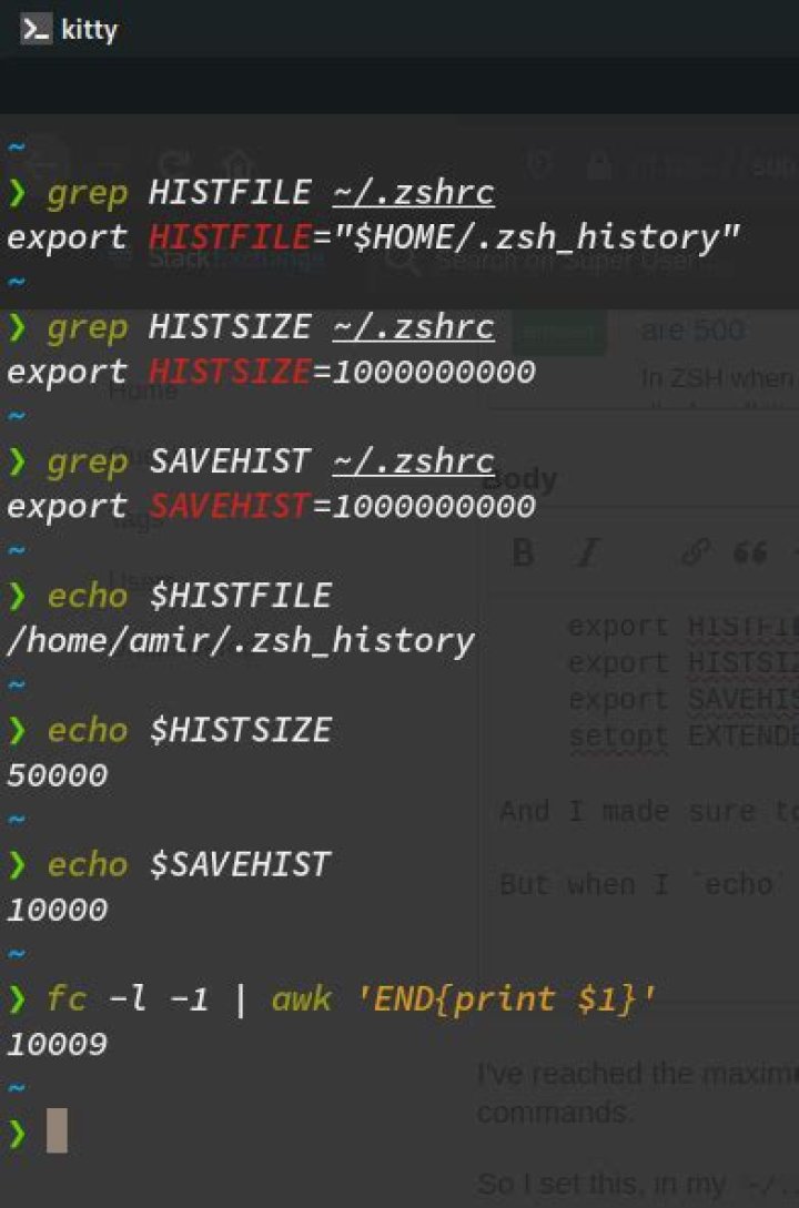 zsh history is limited